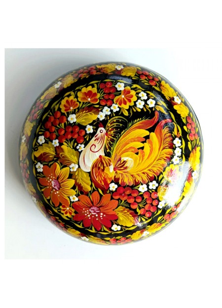 Boite à bijoux en bois "Peinture Petrykivska", fait main motif Coq
